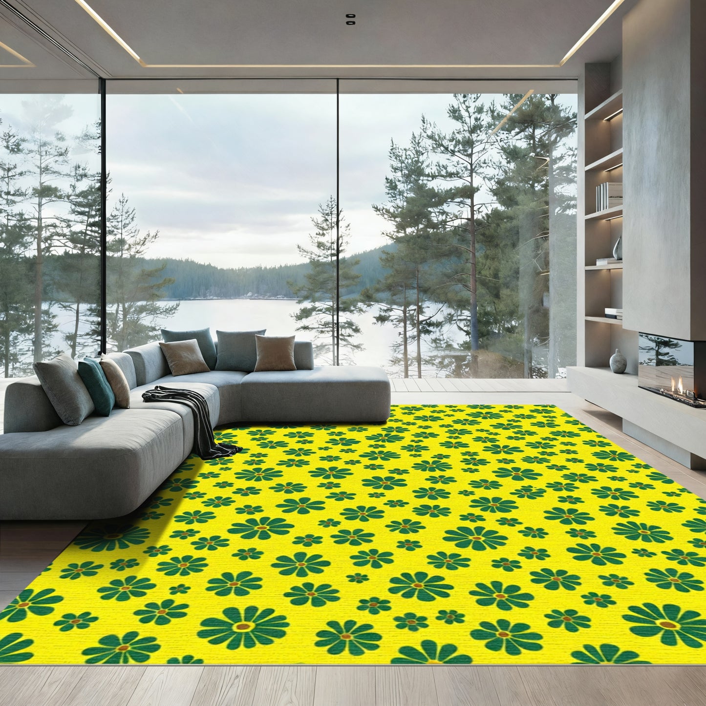 Daffodil Meadow Floral Pattern Rug