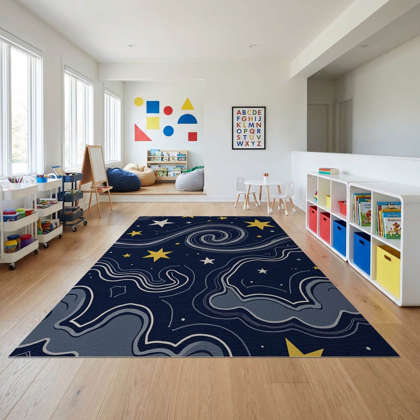 Navy Cosmic Swirling Stars Rug