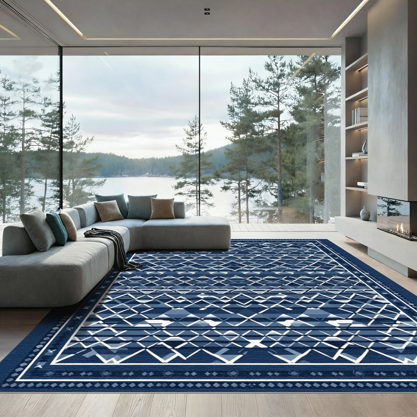 Indigo Diamond Intricate Border Rug