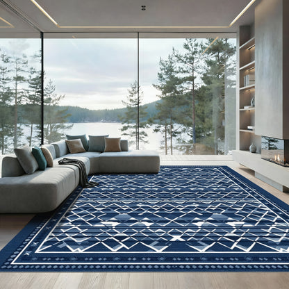 Indigo Diamond Intricate Border Rug