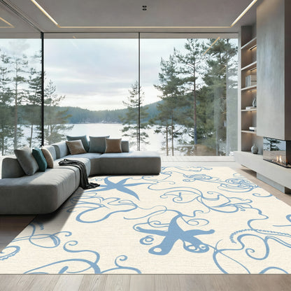 Light Blue Swirling Starfish Blooms Rug
