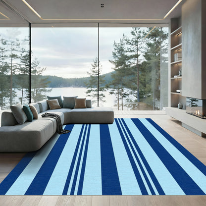 Deep Blue Light Blue Stripes Rug