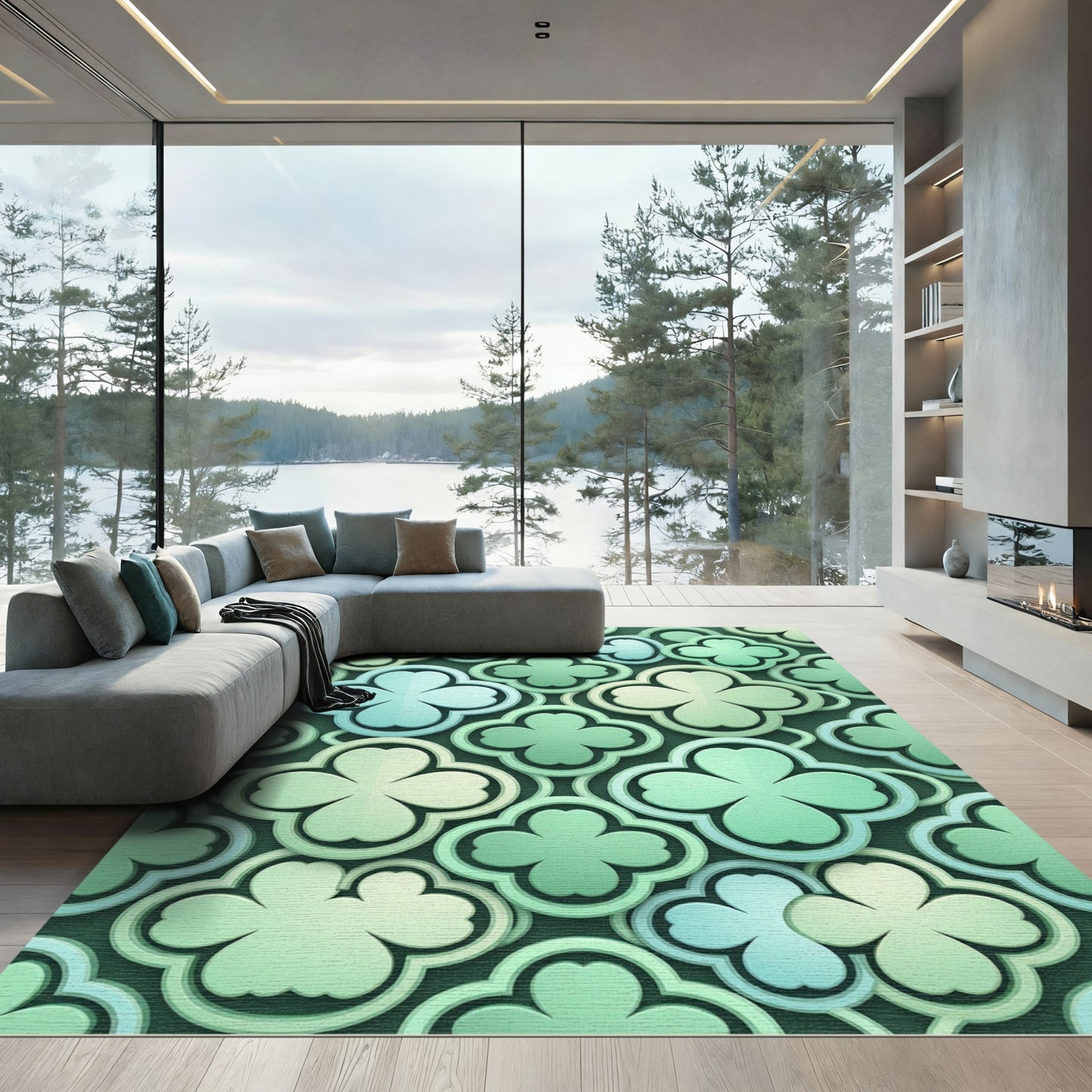 Dimensional Clover quatrefoil Mint Jade Rug