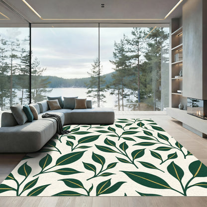 Elegant Forest Green Leaf Branches Rug