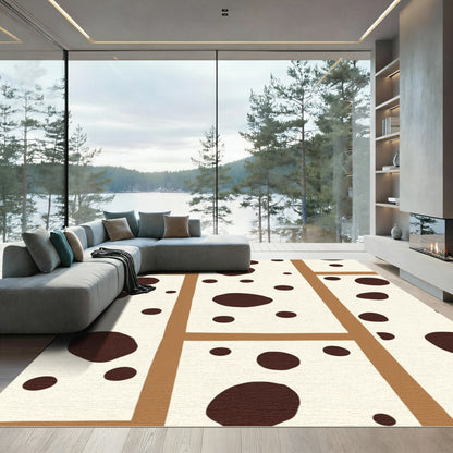 Cream Brown Spotted Grid Layout Rug