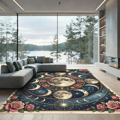 Celestial Moon Phase Rose Bouquet Rug