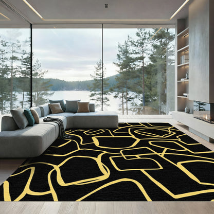 Black and Gold Abstract Organic Lines Rug