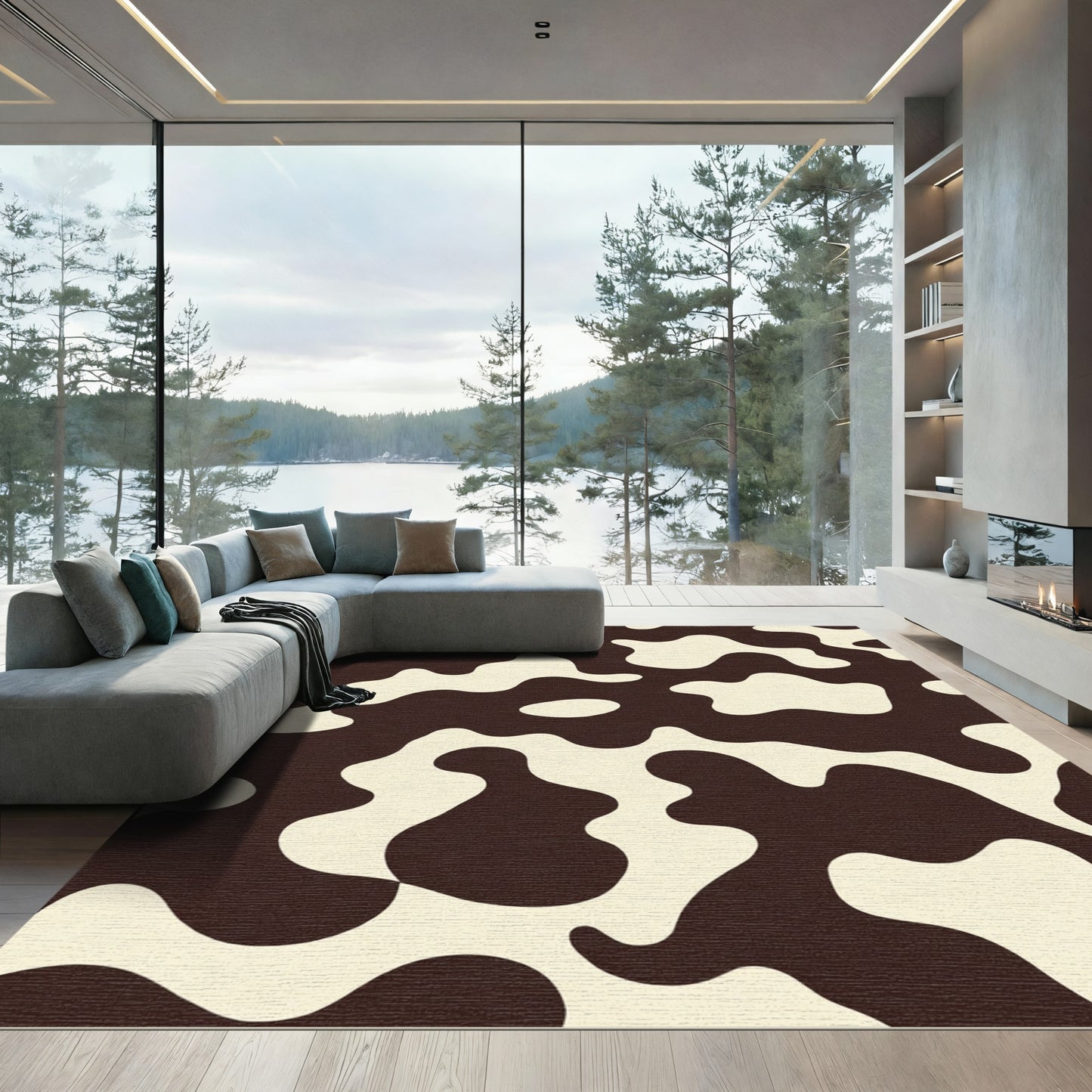 Brown White Irregular Spot Rug