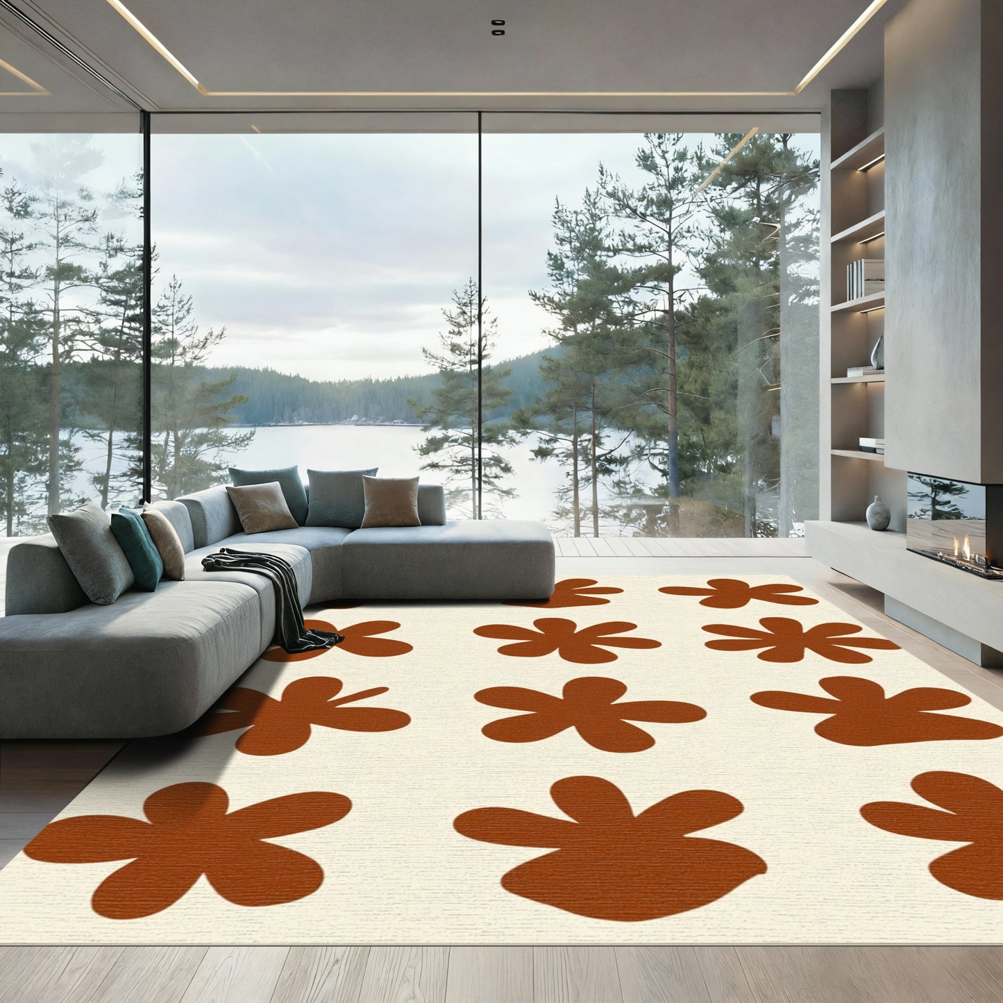 Retro Blossom Brown Flower Rug