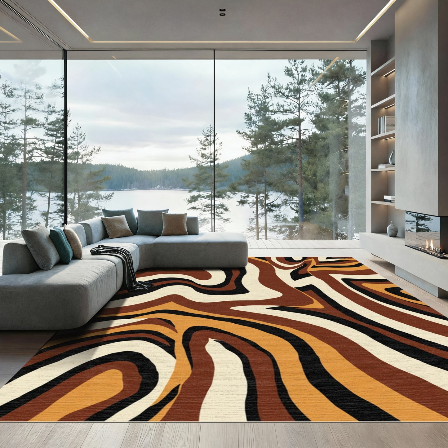 Earthy Swirl Stripe Abstract Ground Rug