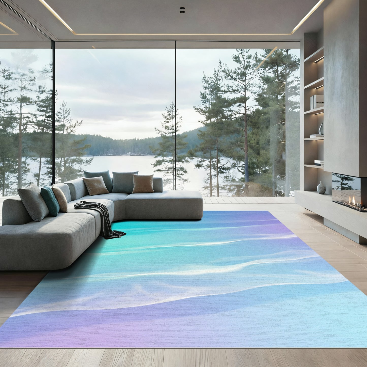 Aqua Purple Gradient Flow Rug