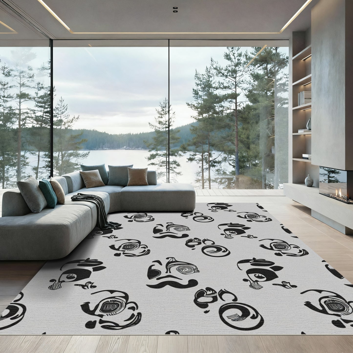 Black White Abstract Character Portrait Rug