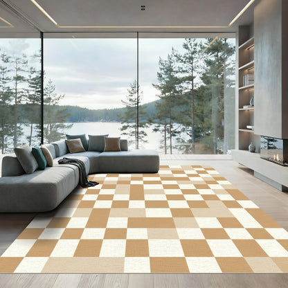 Earth Tones Checkerboard Square Art Rug