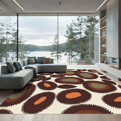 Brown Orange Abstract Pebble Medallion Rug