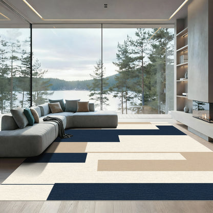 Modern Navy Cream Tan Blocks Rug