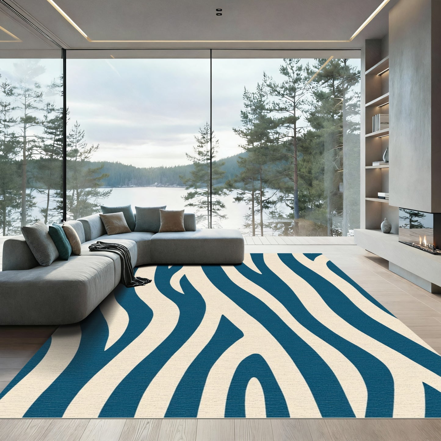 Deep Teal Zebra Stripe Abstraction Rug