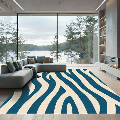 Deep Teal Zebra Stripe Abstraction Rug