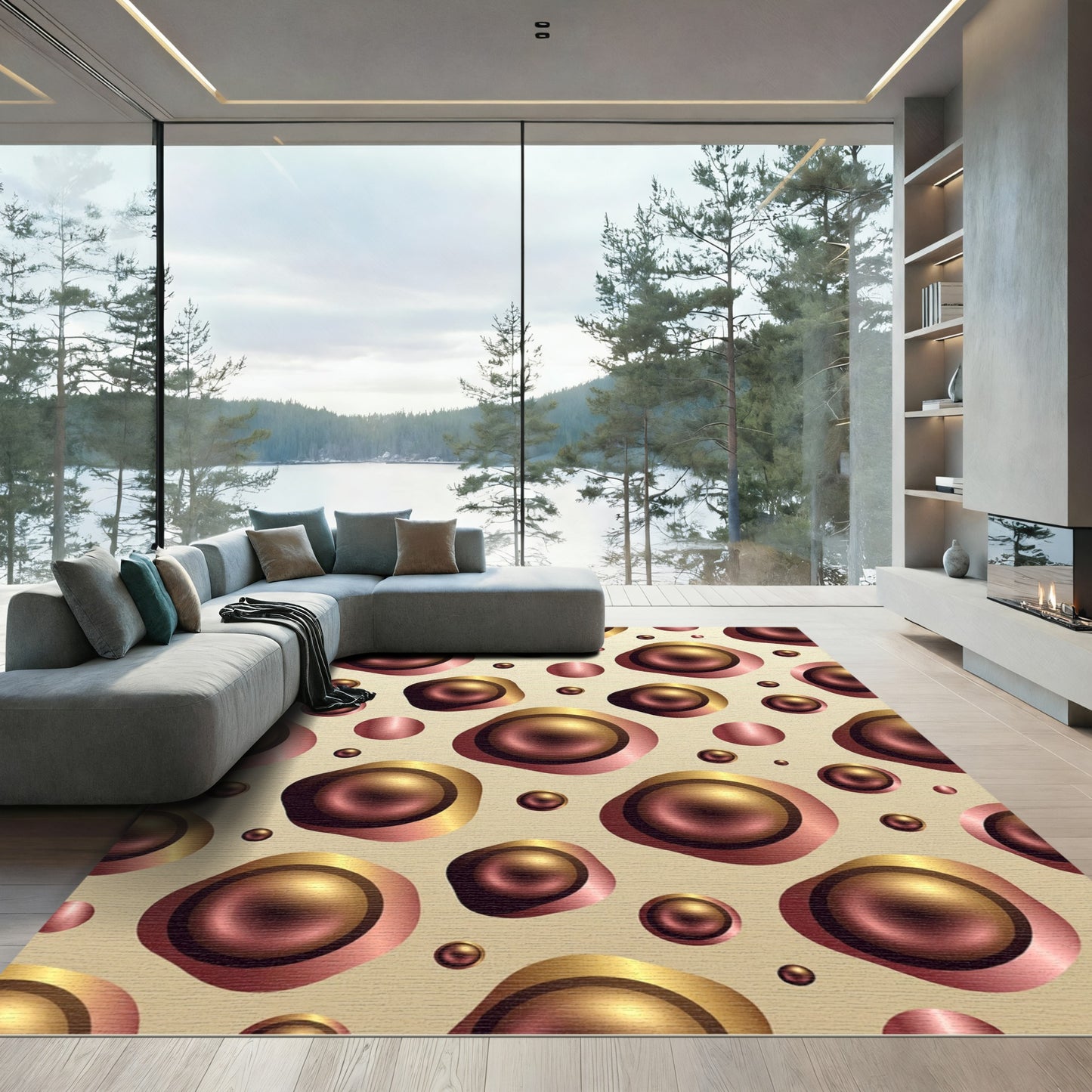 Bronze Pink Irregular Orb Cluster Rug