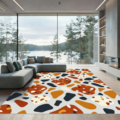 Mid-Century Terracotta Black Cream Terrazzo Rug