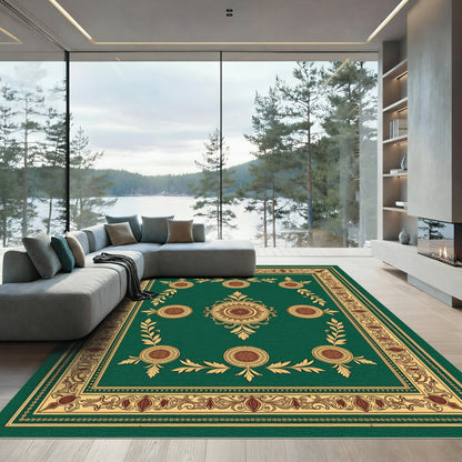 Emerald Green Medallion Floral Border Rug