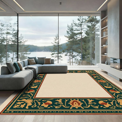 Vintage Teal Floral Border Rug