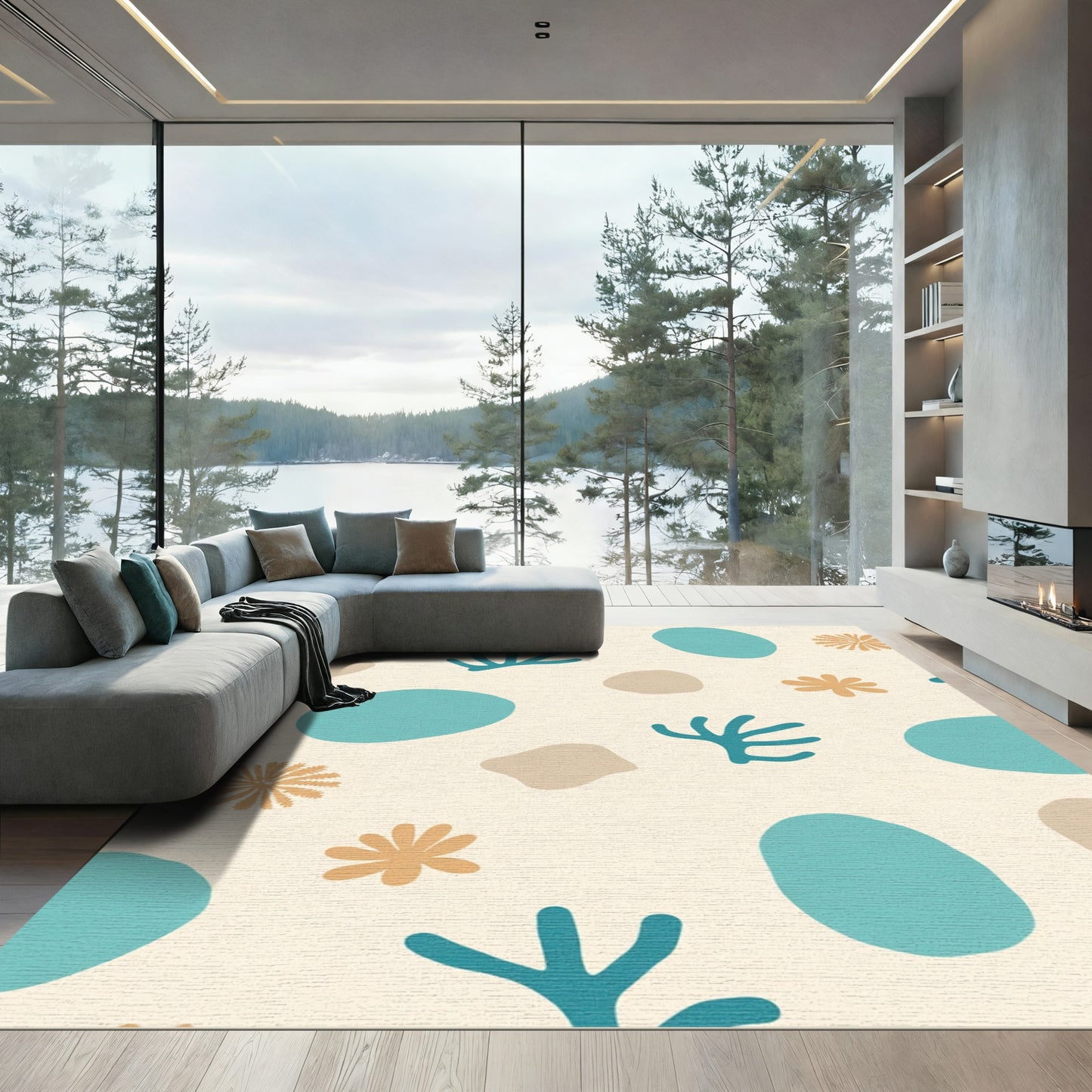Coastal Abstract Organic Shapes Rug