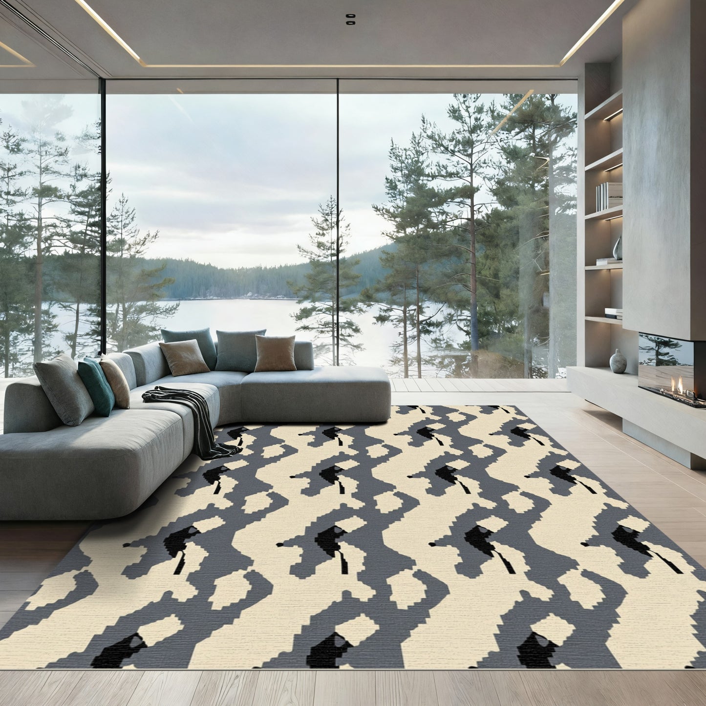 Abstract Camo Block Rug