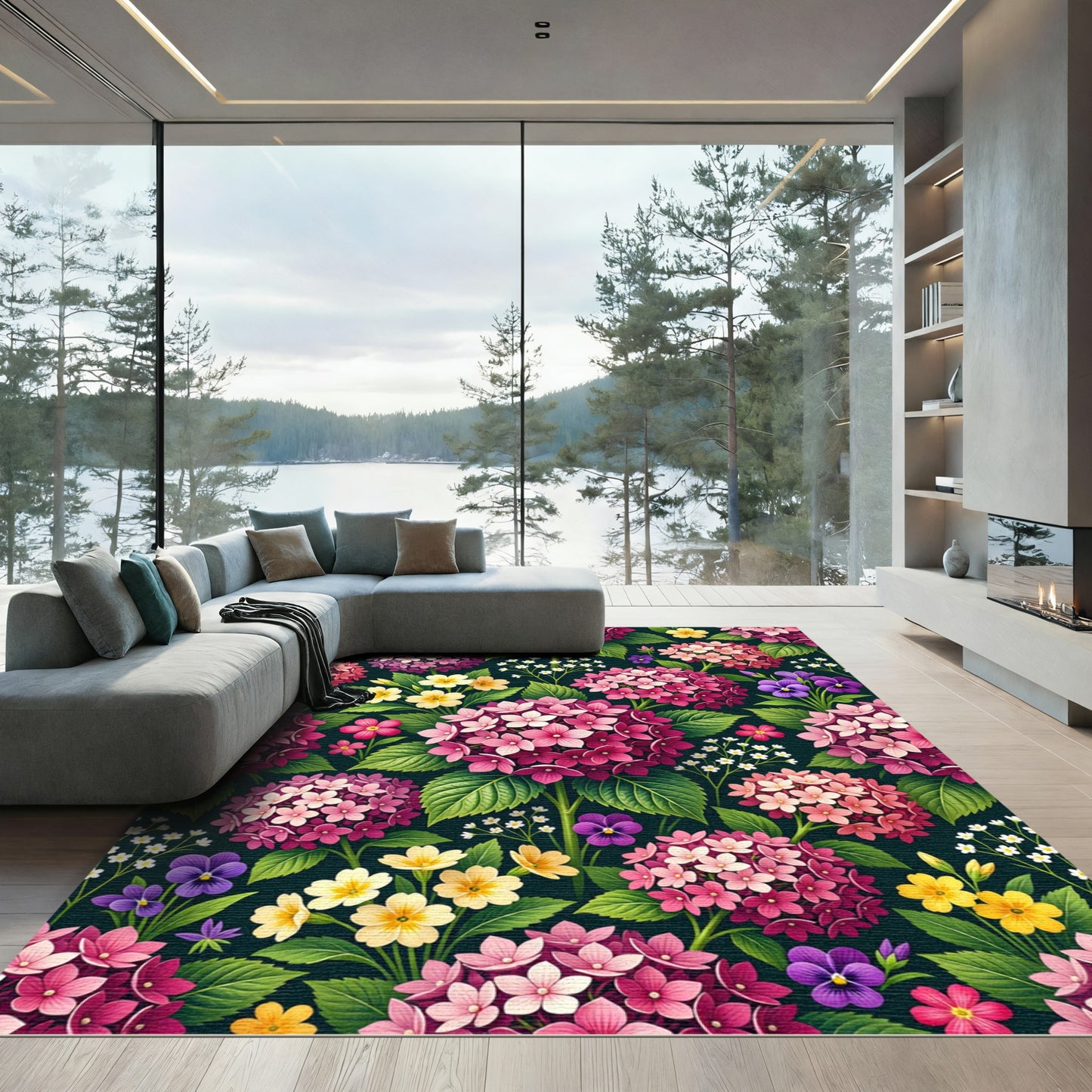 Vibrant Pink Hydrangea Garden Collage Rug