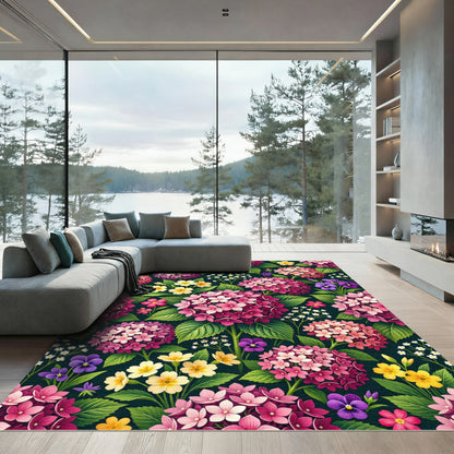 Vibrant Pink Hydrangea Garden Collage Rug