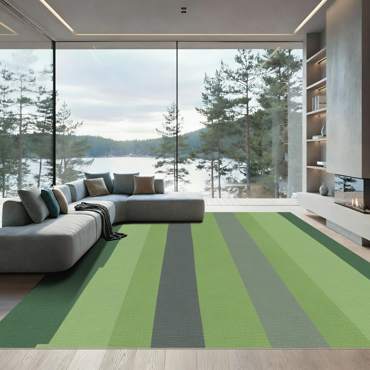 Verdant Green Vertical Stripe Rug