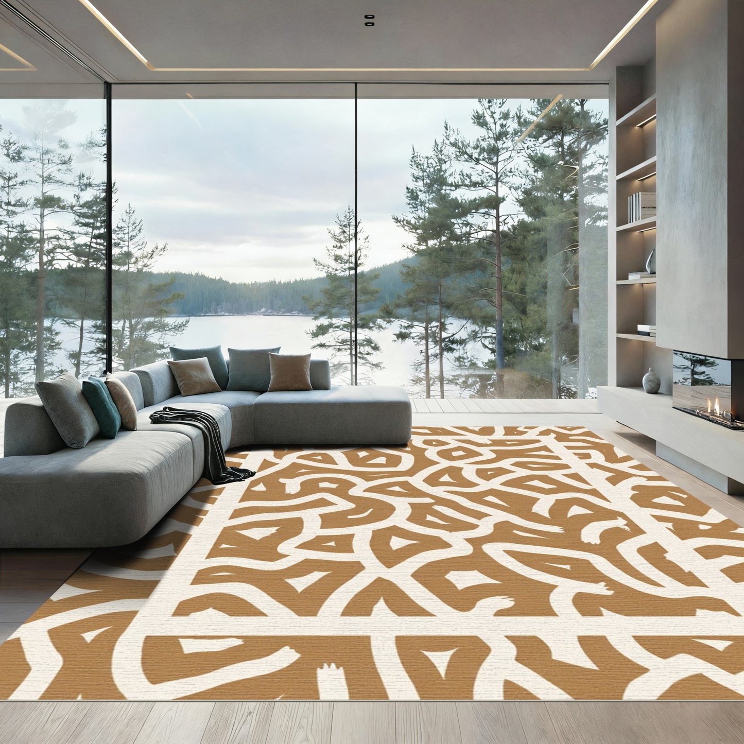 Earthy Tones Abstract Organic Lines Rug