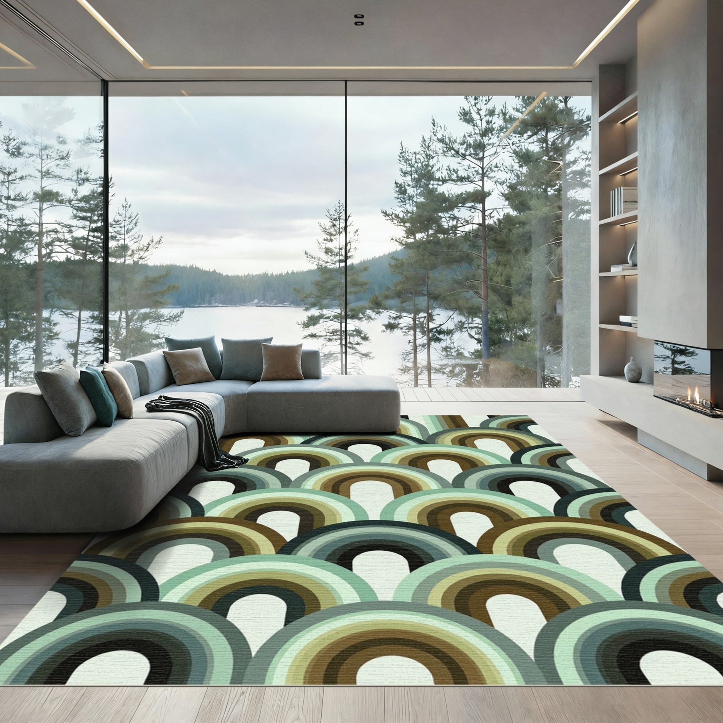 Retro Sage and Earth Tone Arch Rug