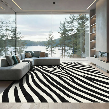 Striking Black White Organic Lines Rug
