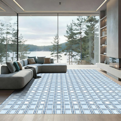Light Blue Watercolor Plaid Rug