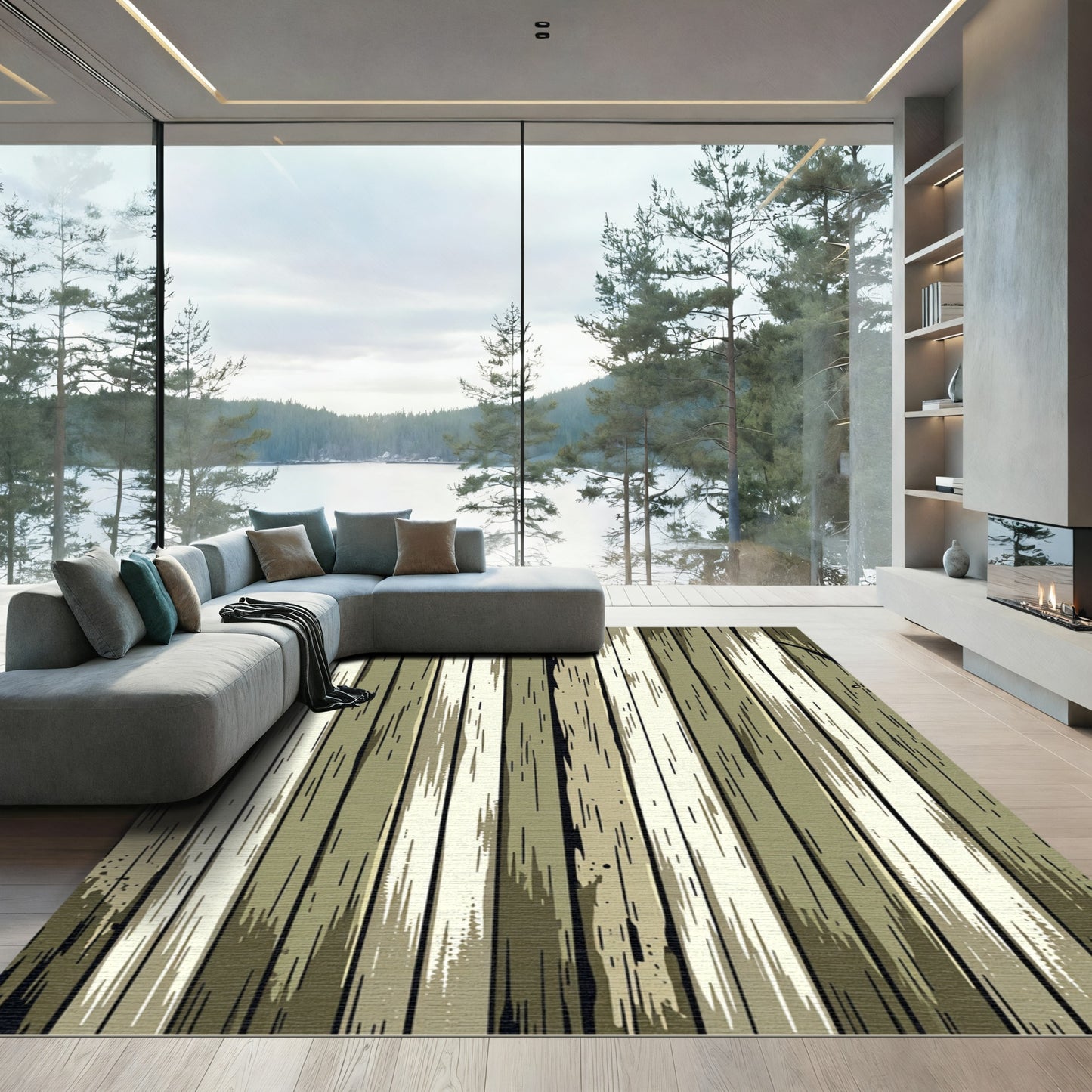 Rustic Ochre Vertical Wood Plank Rug