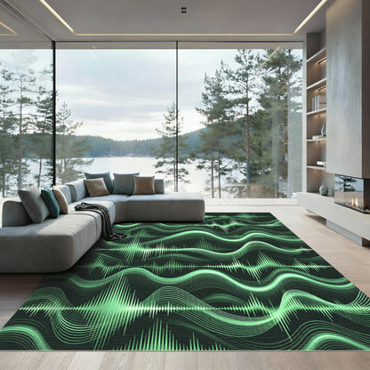 Green Audio Wave Line Art Rug