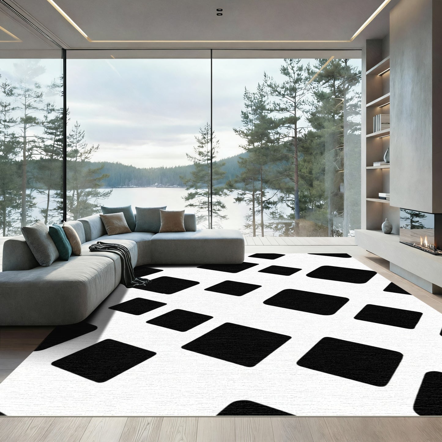 Black Rhombus Grid Scatter Rug