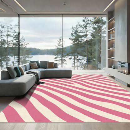 Pink And Cream Wavy Stripes Rug