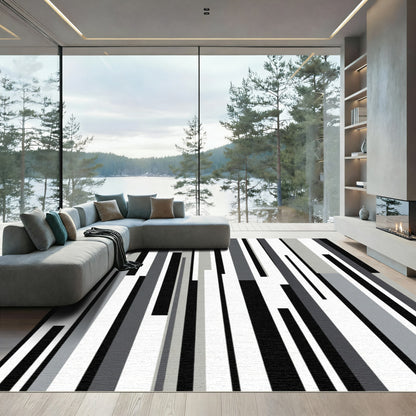 Monochrome Vertical Stripe Abstract Rug