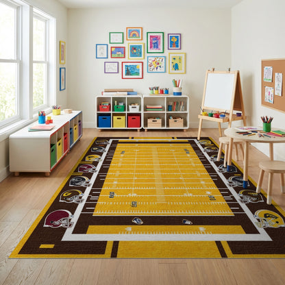 Golden Football Field Team Helmets Rug