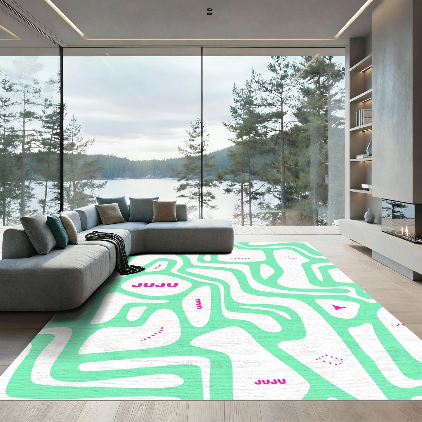 Mint Green Abstract Flowing Lines Rug