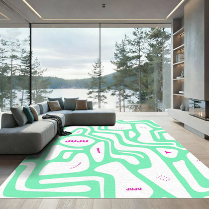 Mint Green Abstract Flowing Lines Rug