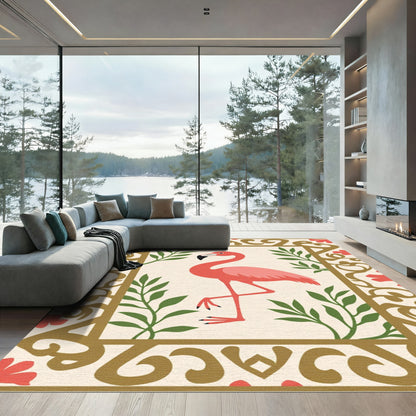 Coral Flamingo Lush Foliage Frame Rug