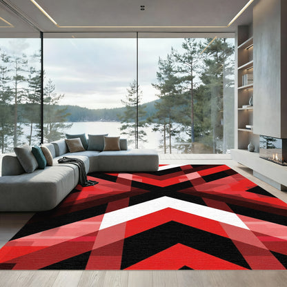 Bold Red Geometric Chevron Overlay Rug