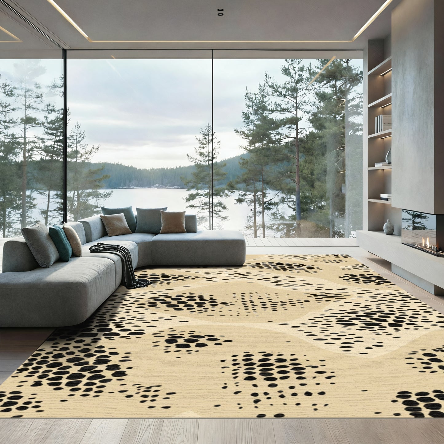 Minimalist Black Dot Sandy Wave Rug