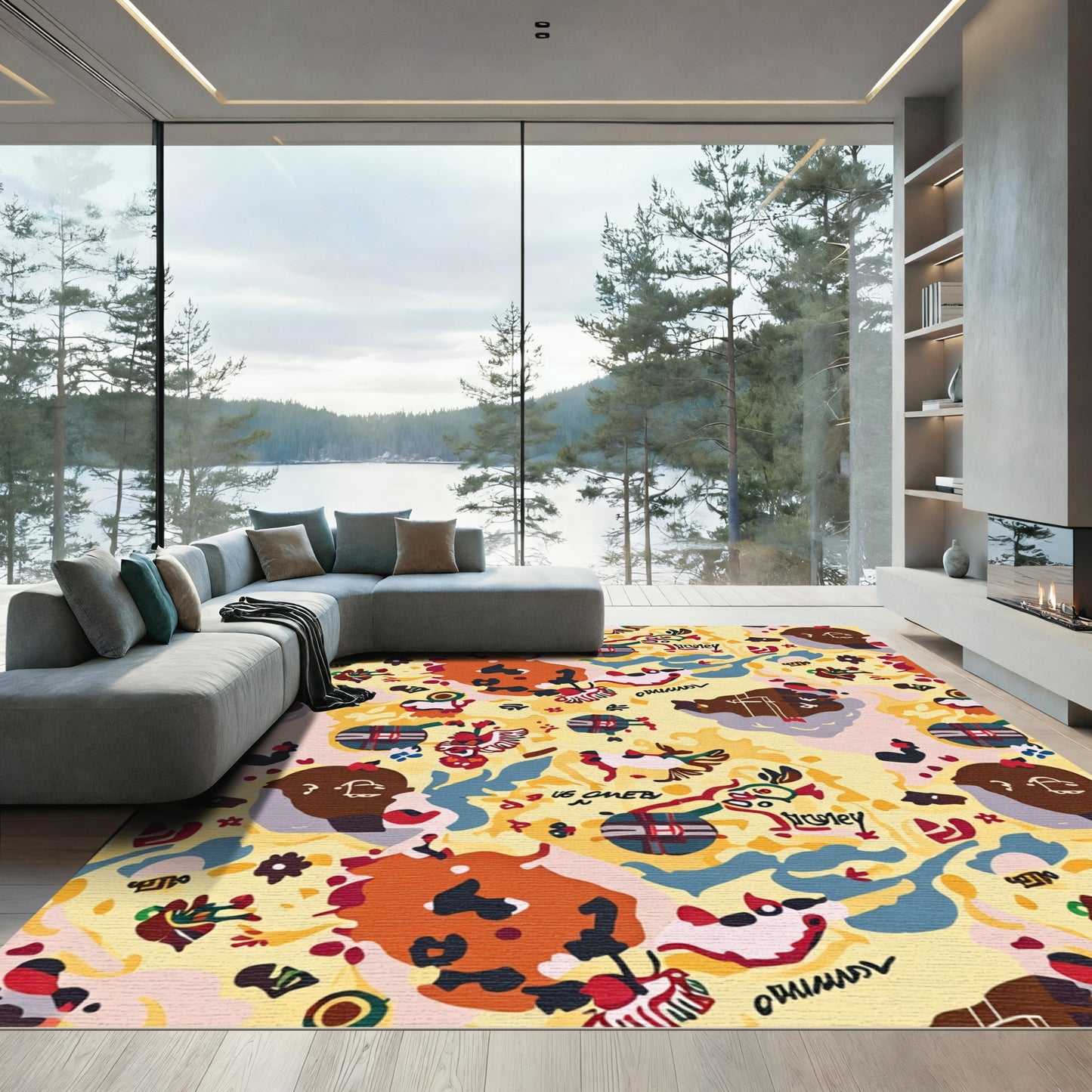 Abstract Figures Yellow Graphic Collage Rug