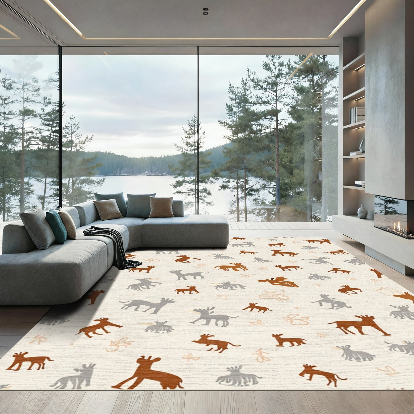Earthy Brown Gray Animal Silhouette Repeat Rug
