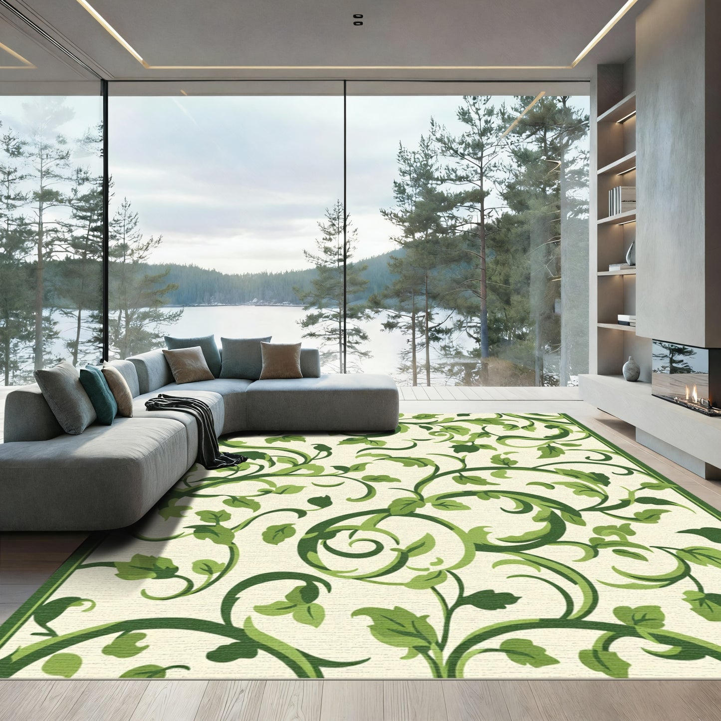 Verdant Green Vine Scroll Rug