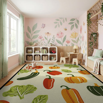 Whimsical Pumpkin Pepper Greens Harvest Rug