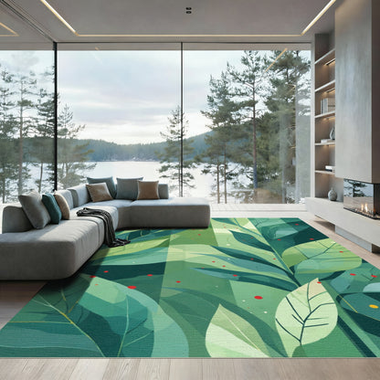 Abstract Green Leafy Grove Red Dots Rug